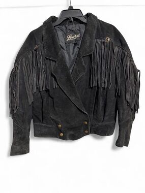Vintage Learsi black leather fringe jacket